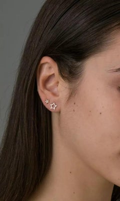 Paired Gold and Open Diamond Star Studs in 14k Solid Gold
