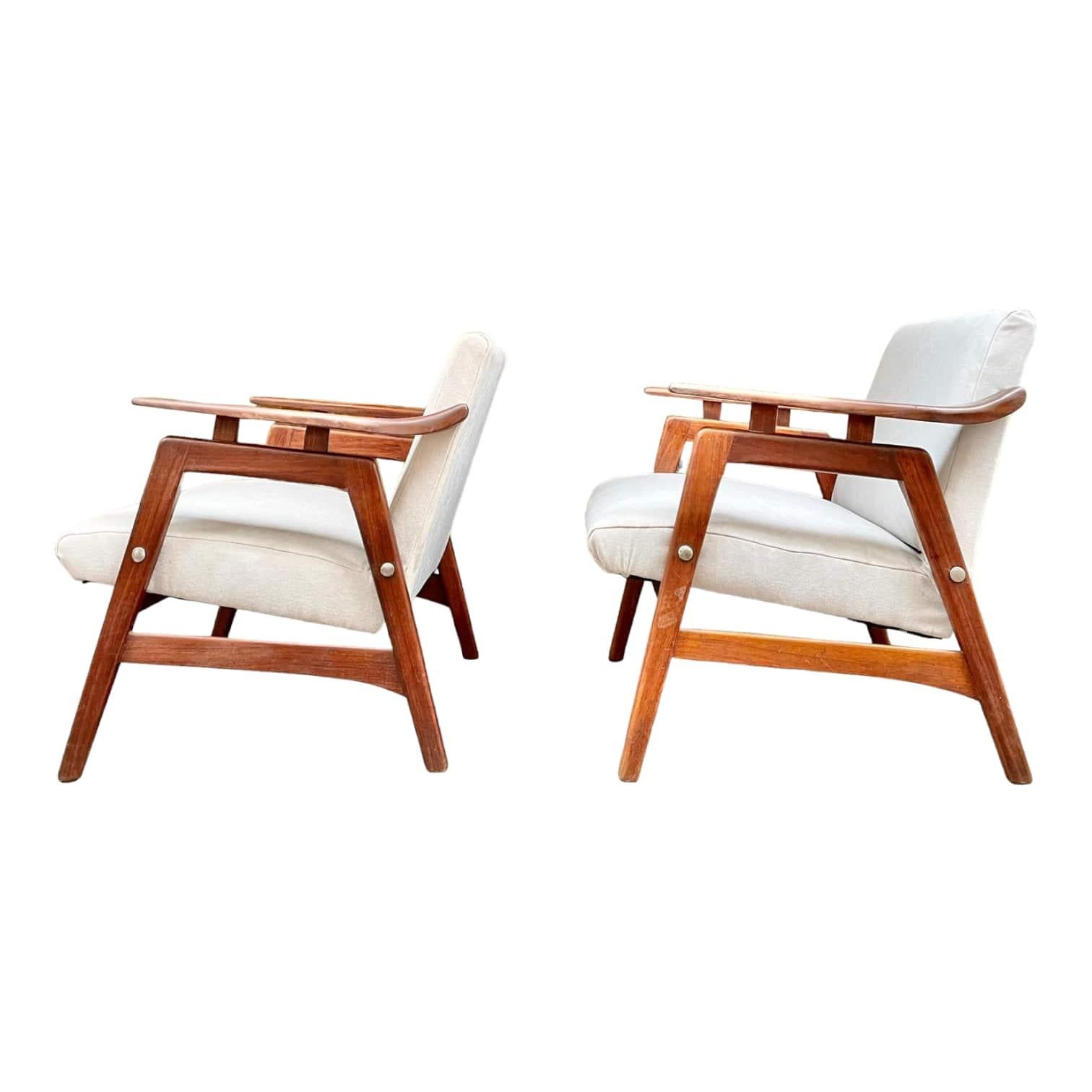 Fabric Danish 20th Century Teak Pair of Armchairs  For Sale