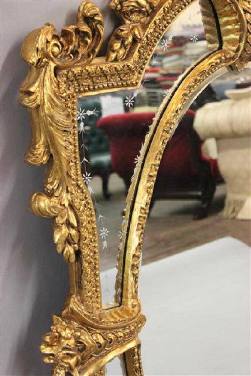 Pair of Monumental Venetian Gilt Carved Framed Etched Glass Wall/Console Mirrors In Good Condition In Stamford, CT