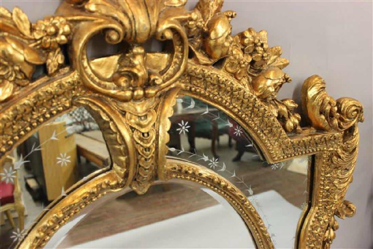 Pair of Monumental Venetian Gilt Carved Framed Etched Glass Wall/Console Mirrors 3