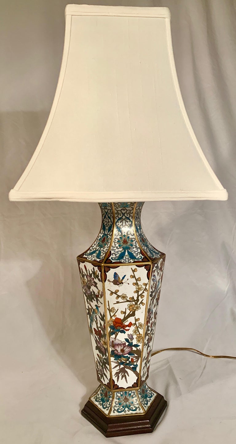 Pair of Antique Chinese Cloisonné Hexagonal Lamps, circa 19101920 For