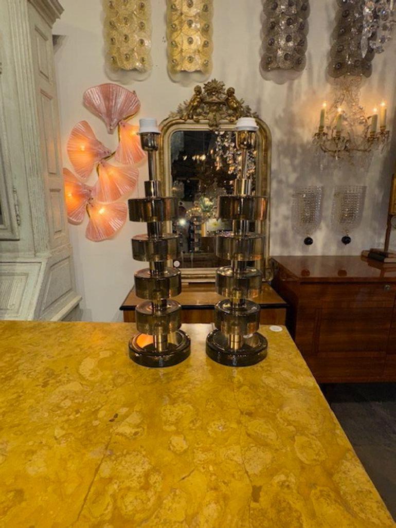 italien Paire de lampes modernes de couleur Flume en verre de Murano et laiton en vente