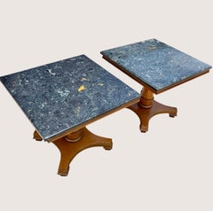 Neoclassical Modern Style Marble Top Pedestal End Tables, Circa 1970s