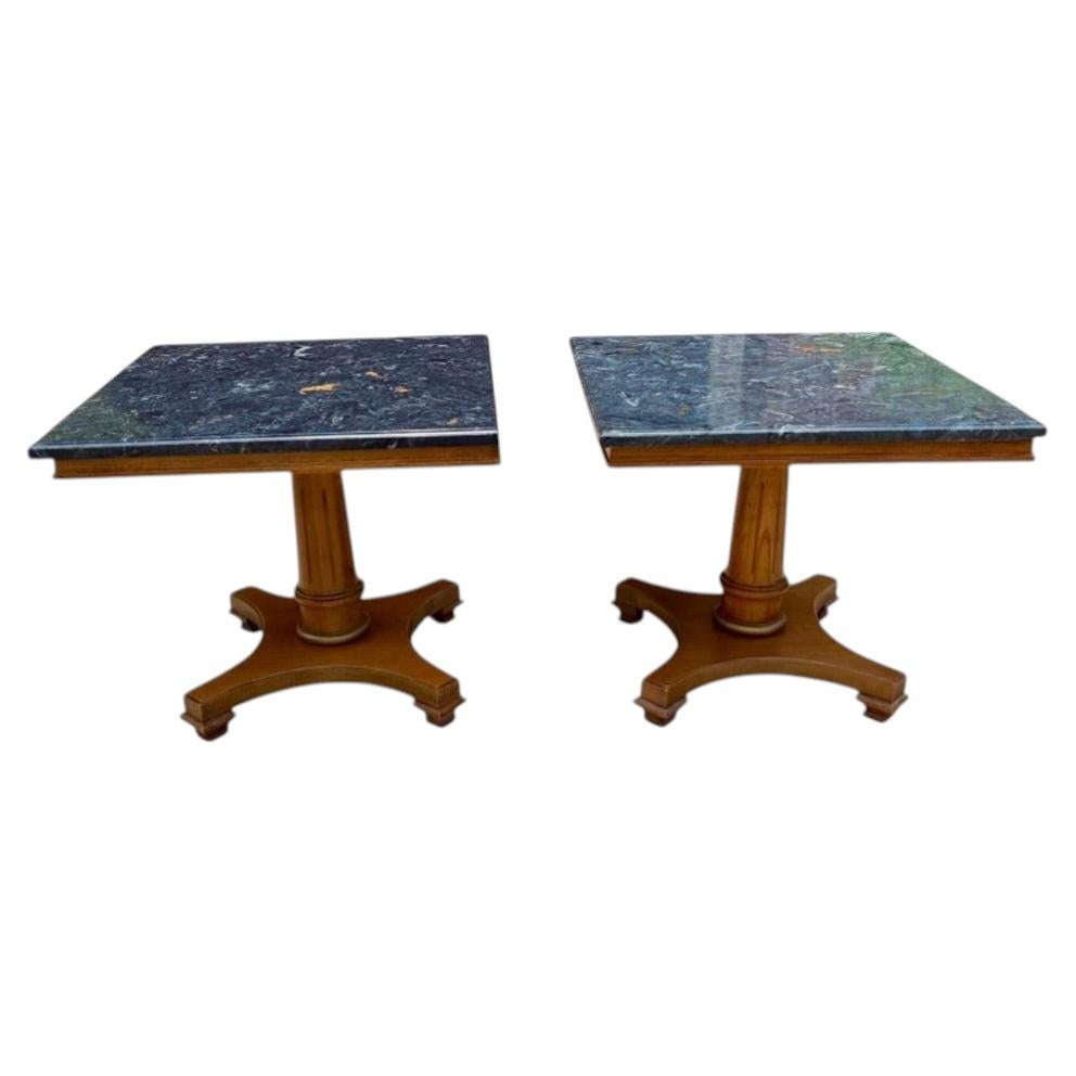 Neoclassical Modern Style Marble Top Pedestal End Tables, Circa 1970s For Sale