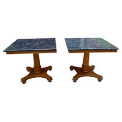 Neoclassical Modern Style Marble Top Pedestal End Tables, Circa 1970s