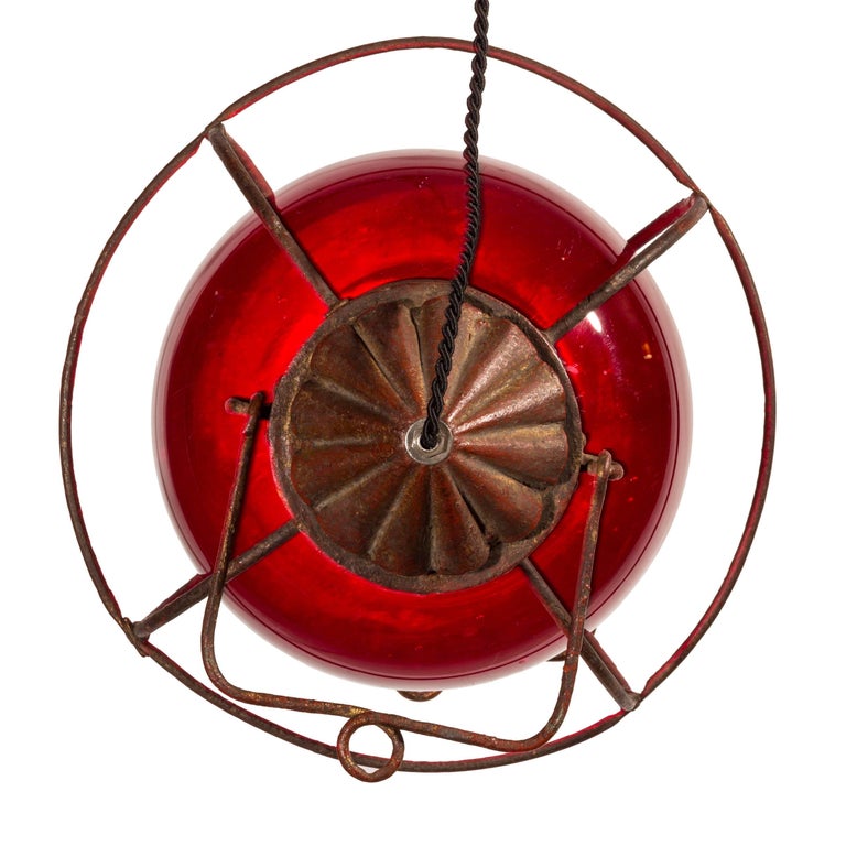 Pair of 19th Century Ship / Nautical Oil Lamps with Red Globes