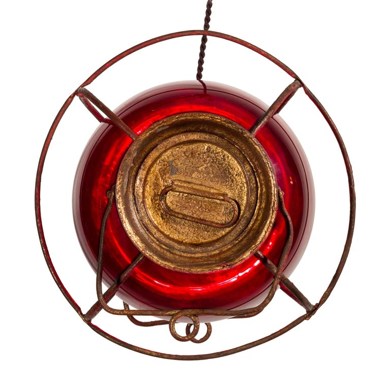 Pair of 19th Century Ship / Nautical Oil Lamps with Red Globes