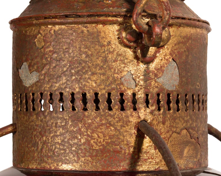 Pair of 19th Century Ship / Nautical Oil Lamps with Red Globes