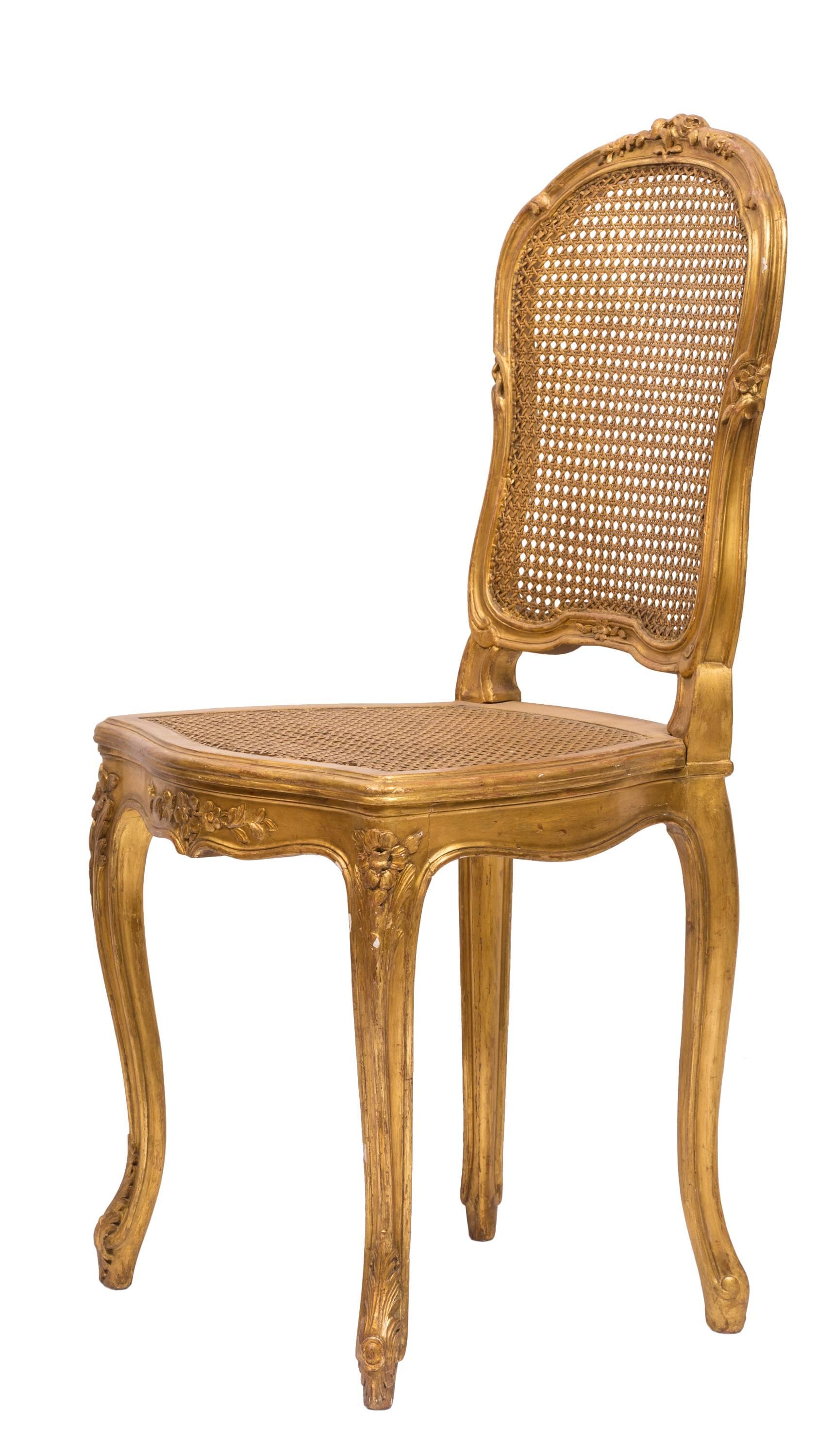 Pair of 19th Century French Louis XV Giltwood Cane Back Chairs 2