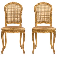 Pair of 19th Century French Louis XV Giltwood Cane Back Chairs