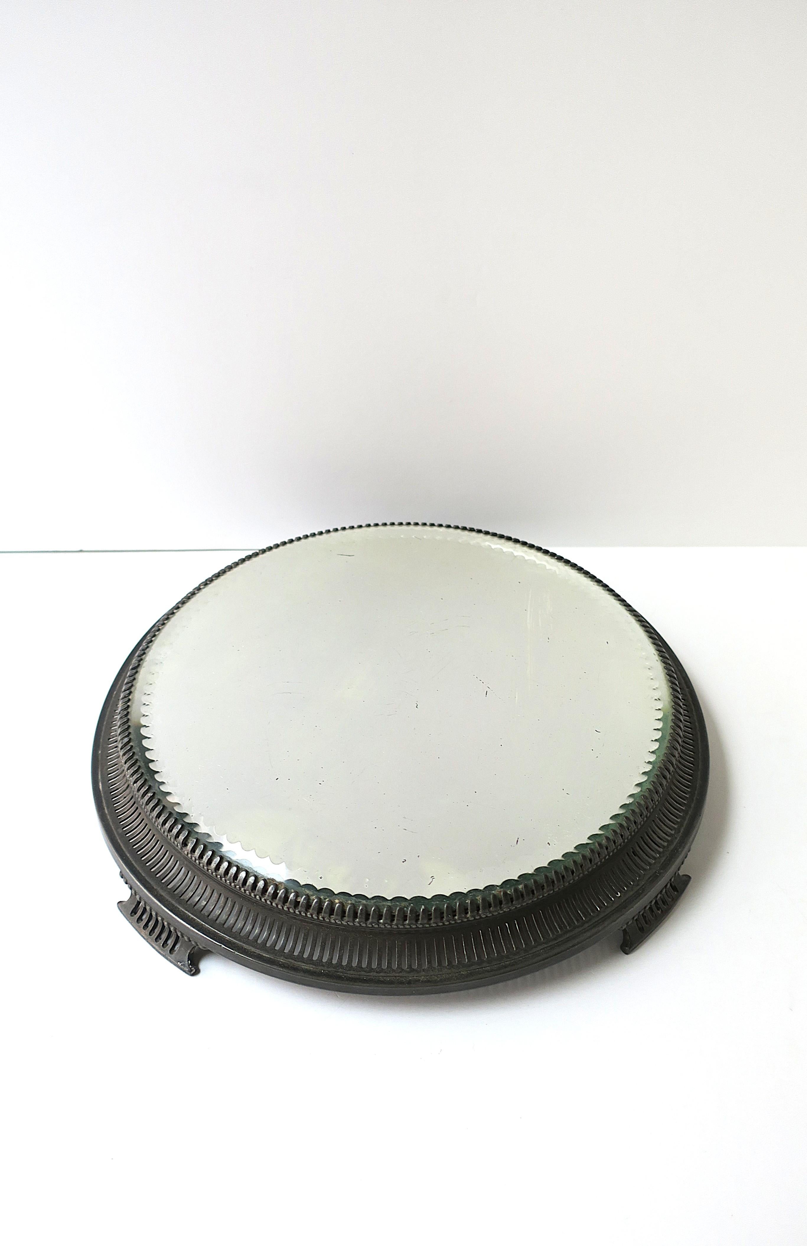 A rare, substantial, signed, table mirror plate plateau or vanity table mirror, by Pairpoint Glassworks, 1900, America, (MA.) Piece is with markers' mark and date (1900) on underside as shown in last two image. Use as a table centerpiece (to hold