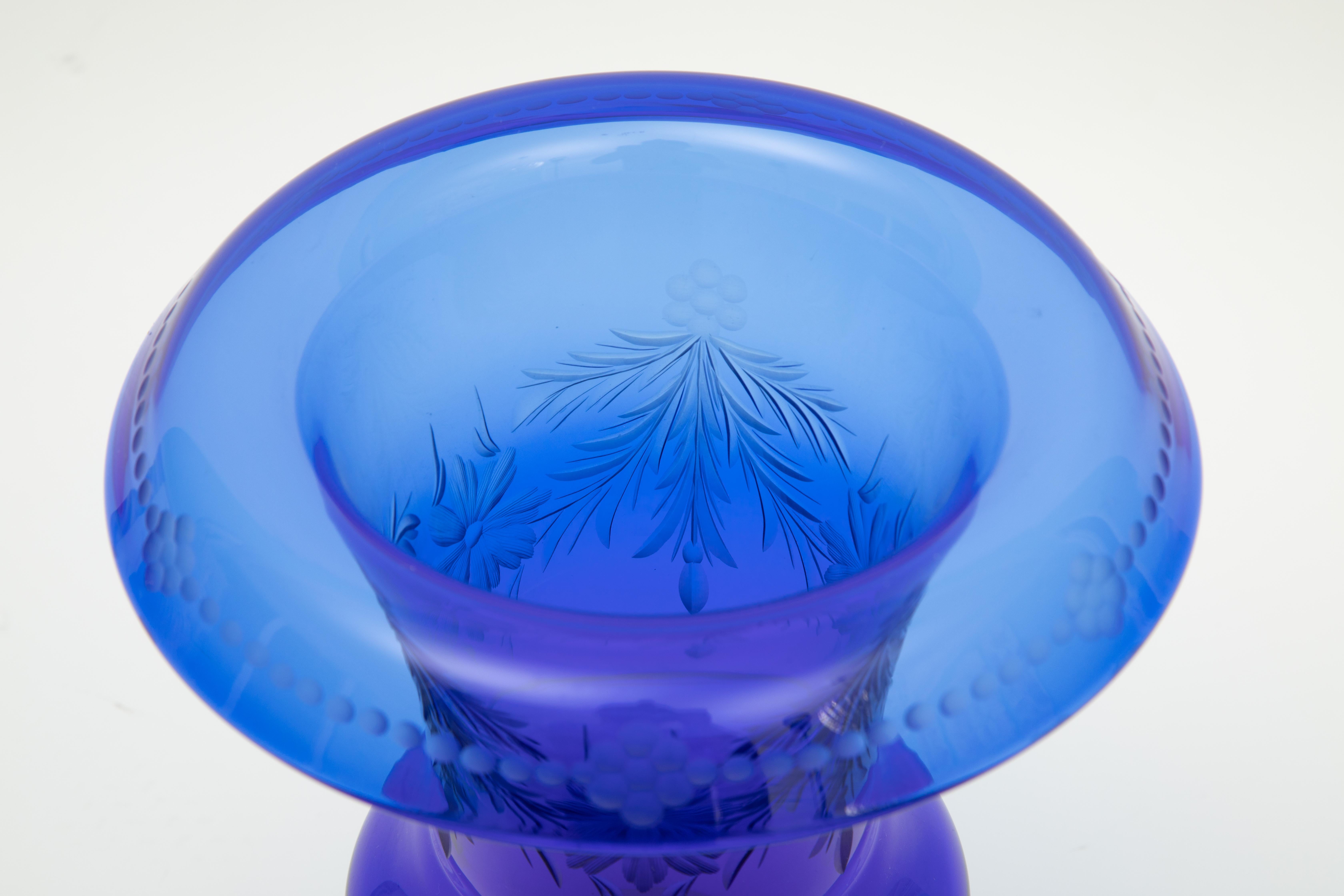 American Pairpoint Antique Cobalt Blue Crystal Vase, Signature Controlled Bubble Stem For Sale