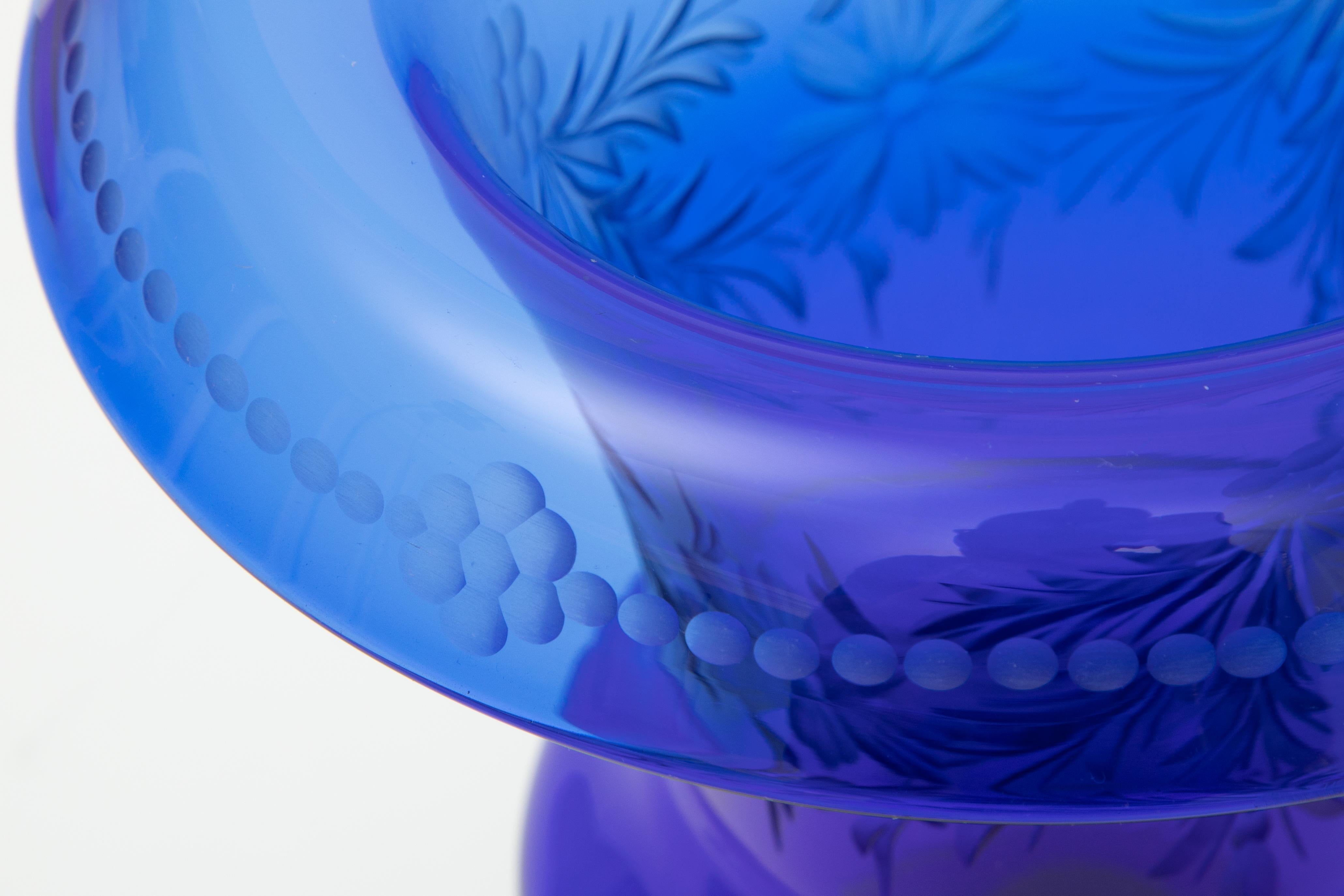 Hand-Crafted Pairpoint Antique Cobalt Blue Crystal Vase, Signature Controlled Bubble Stem For Sale