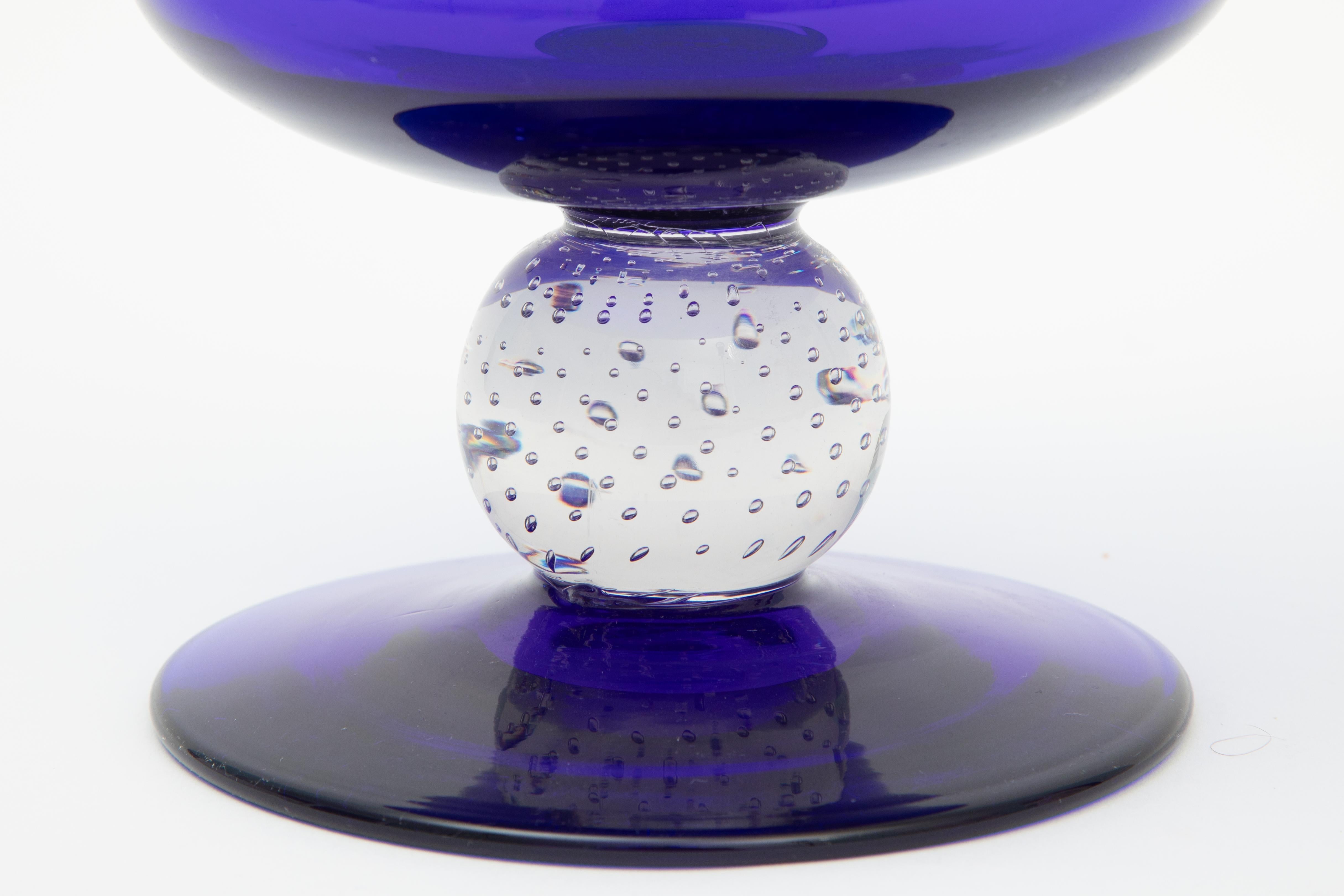 Early 20th Century Pairpoint Antique Cobalt Blue Crystal Vase, Signature Controlled Bubble Stem For Sale