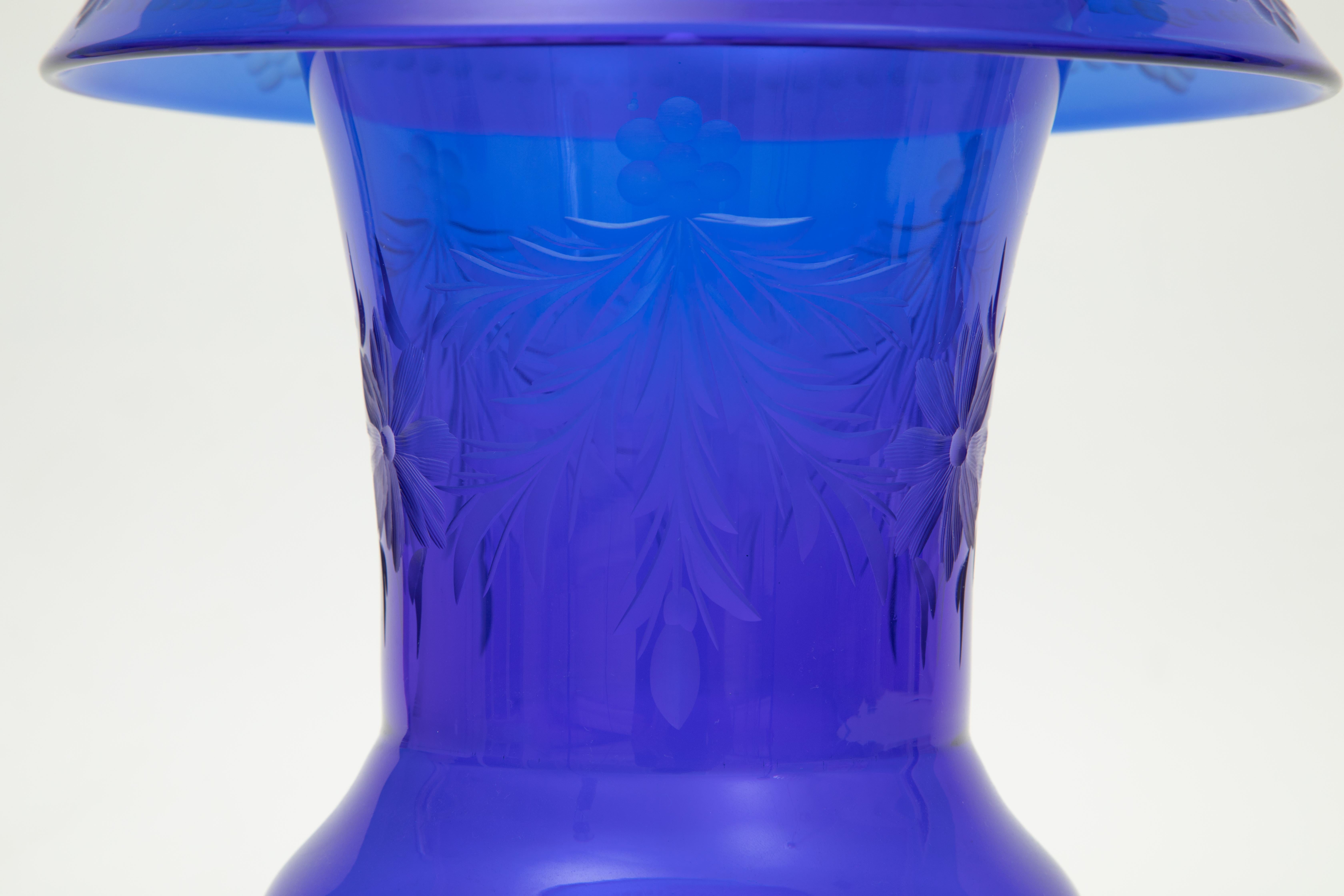 Pairpoint Antique Cobalt Blue Crystal Vase, Signature Controlled Bubble Stem For Sale 2
