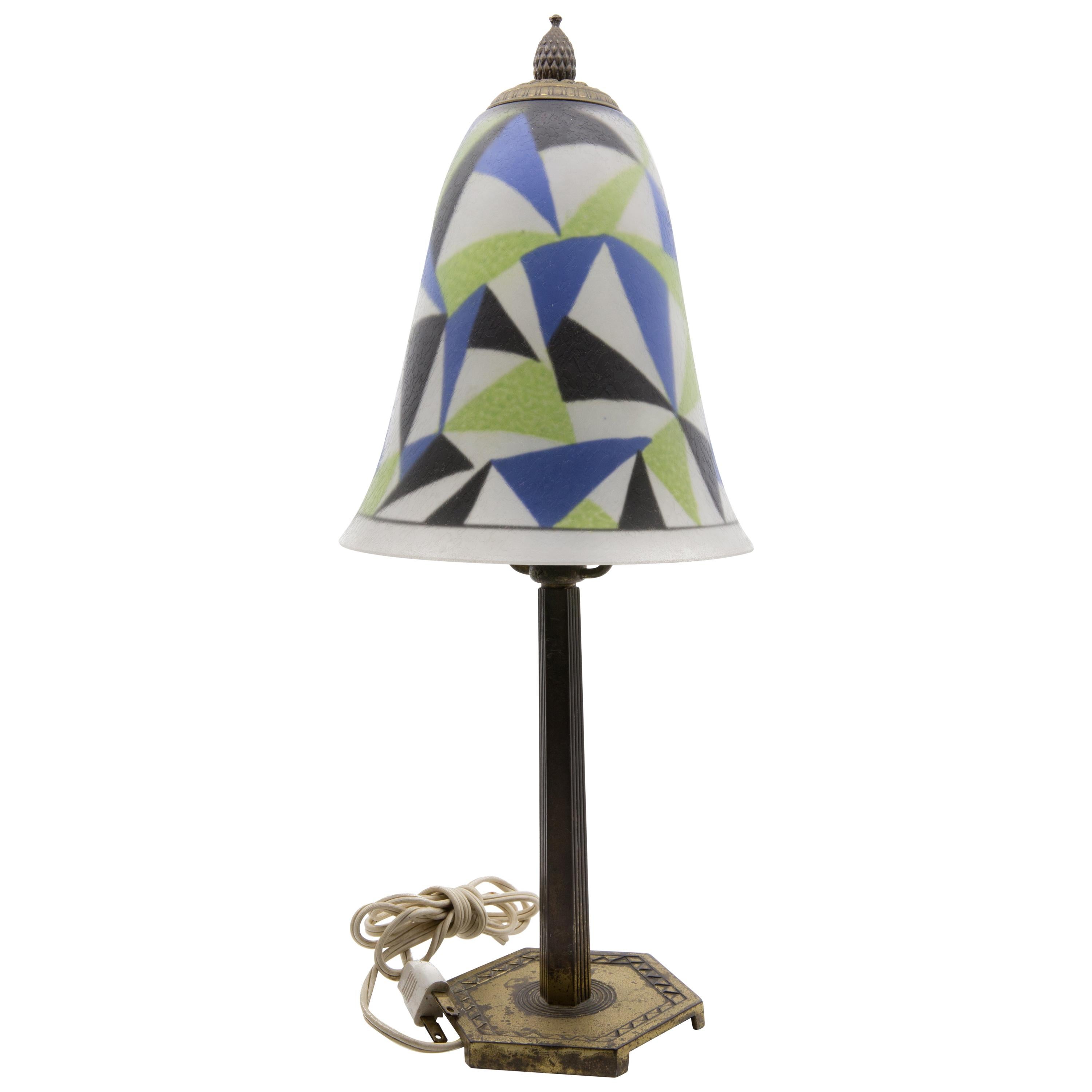 Pairpoint Art Deco Reverse Painted Signed Desk Lamp, circa 1925