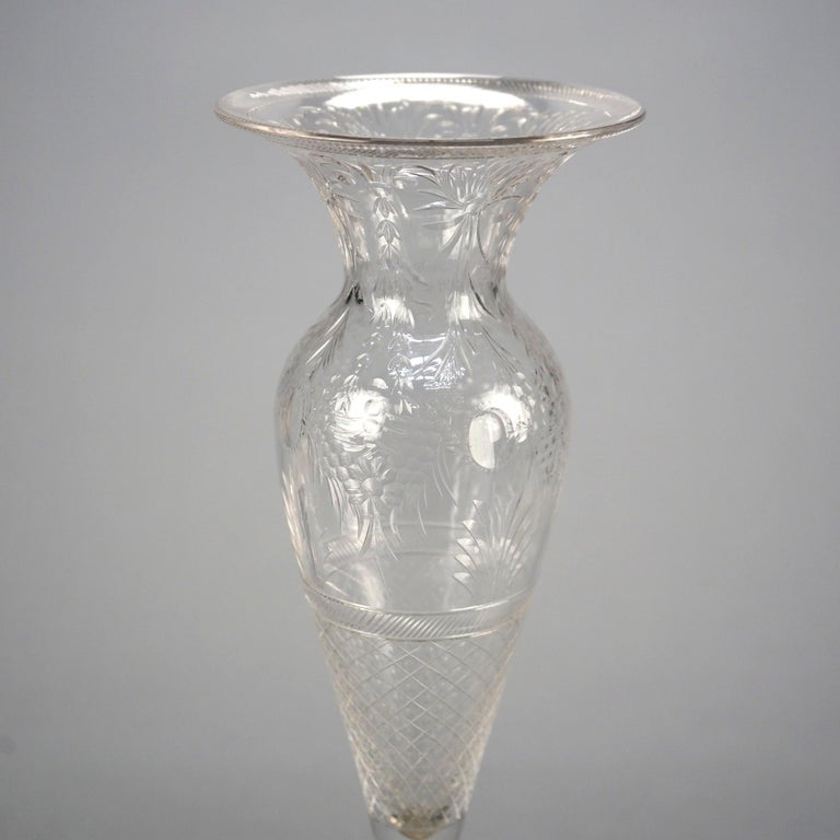 Pairpoint Cut Glass Clear Vases with Silver Plate and Onyx Bases