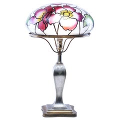 Pairpoint Glass Co. Poppy Flower Stained Glass Table Lamp, Vienna Shade, 1920