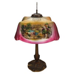 Pairpoint Linen Fold Reverse Painted Table Lamp With Courting Scenes c1920