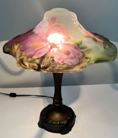 Pairpoint Puffy Style Hand-Painted Floral Table Lamp with Bronze-Finish Base