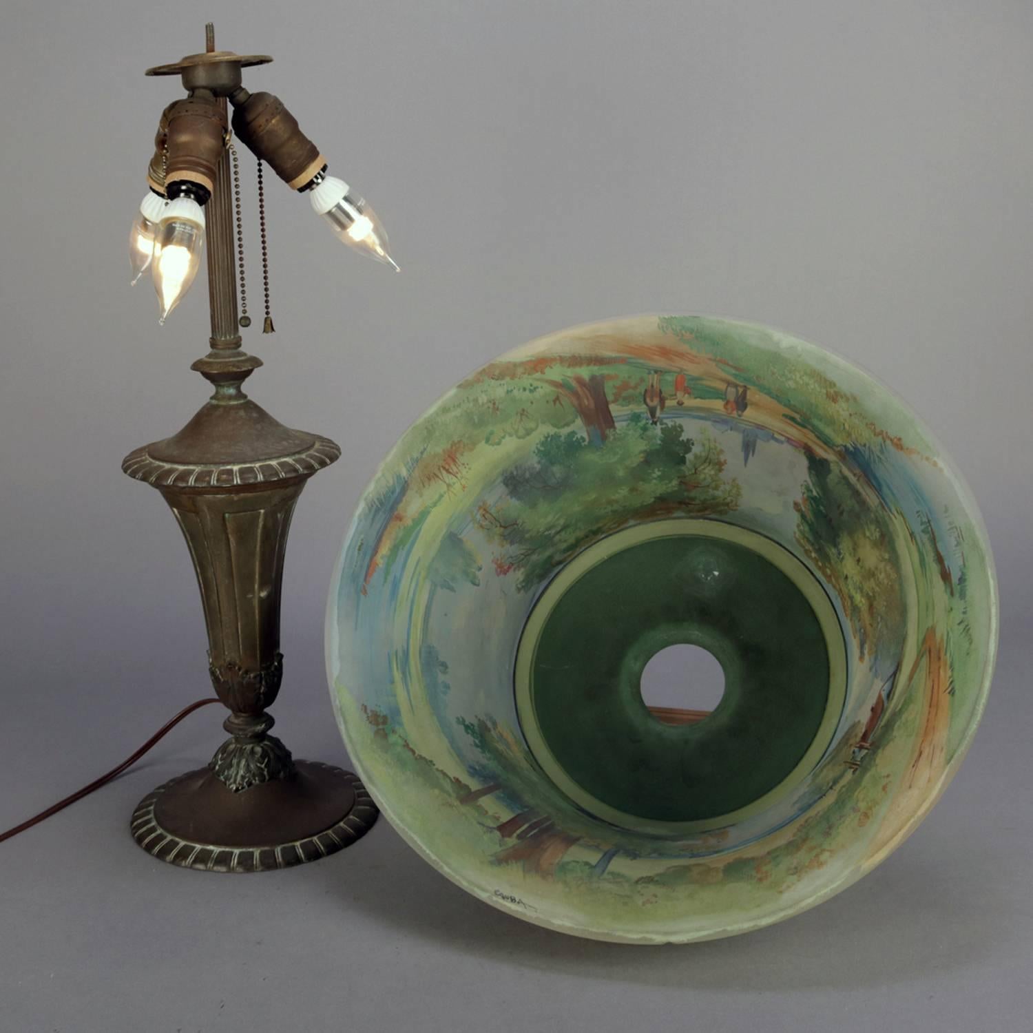 Pairpoint Reverse Painted Three-Light Table Lamp, Artist Signed Auba 3