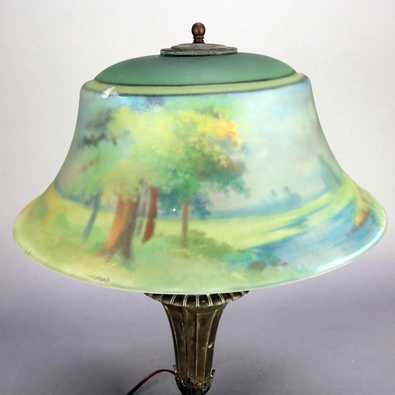 Pairpoint Reverse Painted Three-Light Table Lamp, Artist Signed Auba 1