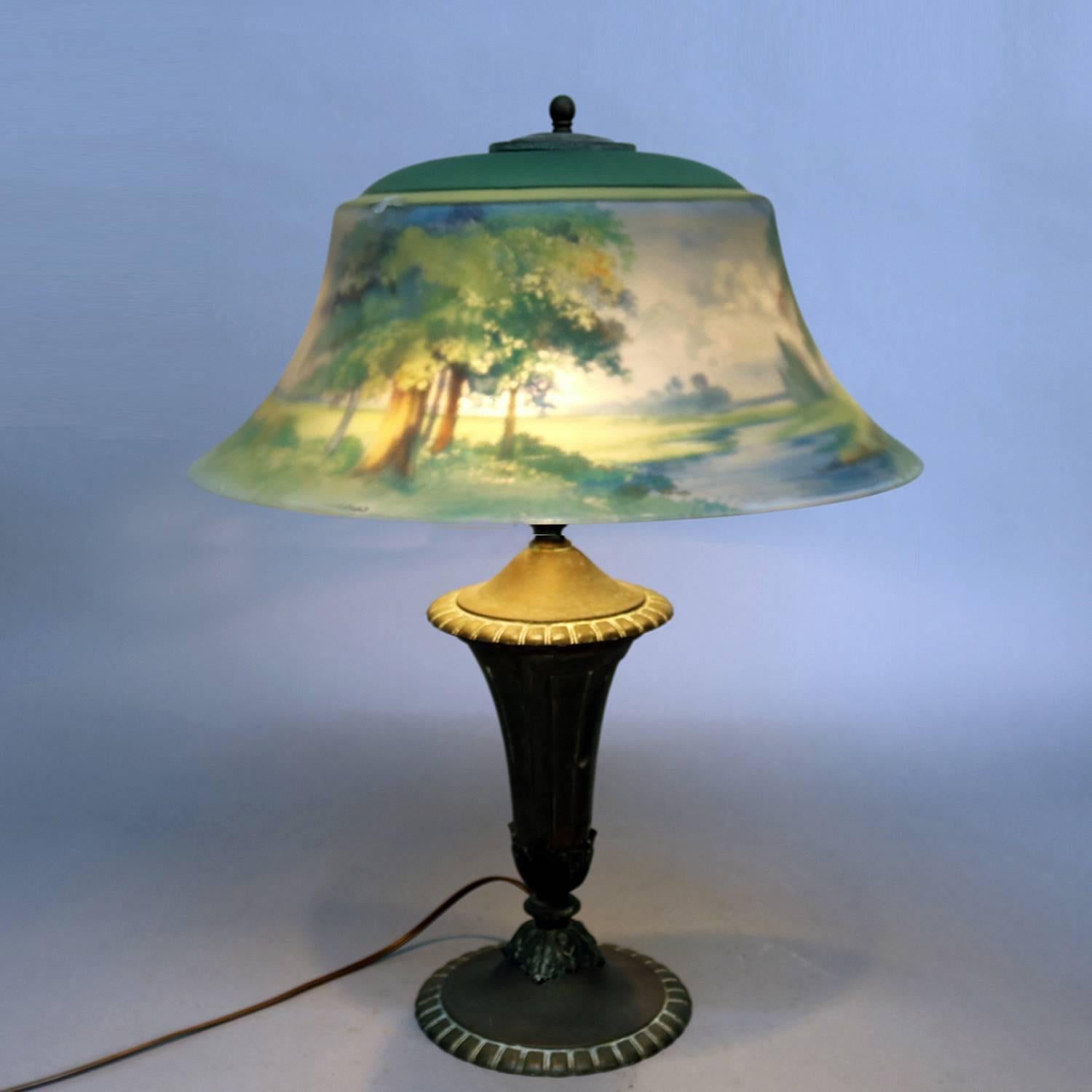 Pairpoint Reverse Painted Three-Light Table Lamp, Artist Signed Auba 2