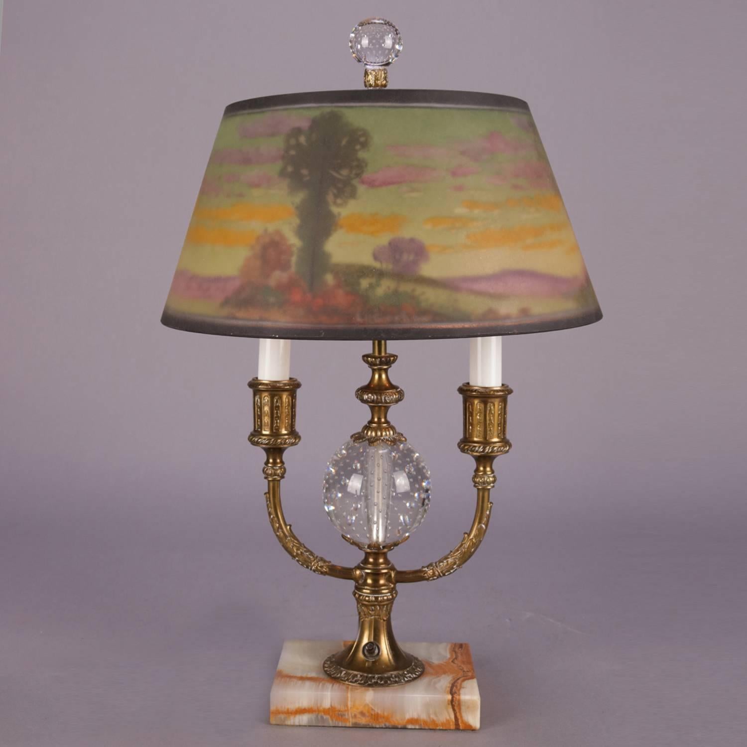 Cast Pairpoint Reverse Painted Directorie Table Lamp, Artist Signed L.H. Gorham