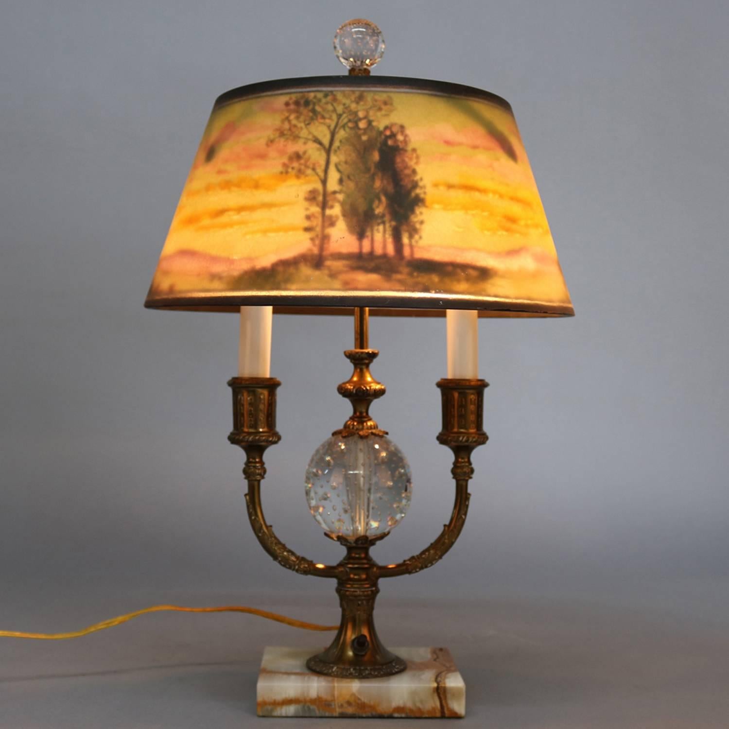 Pairpoint Reverse Painted Directorie Table Lamp, Artist Signed L.H. Gorham In Good Condition In Big Flats, NY