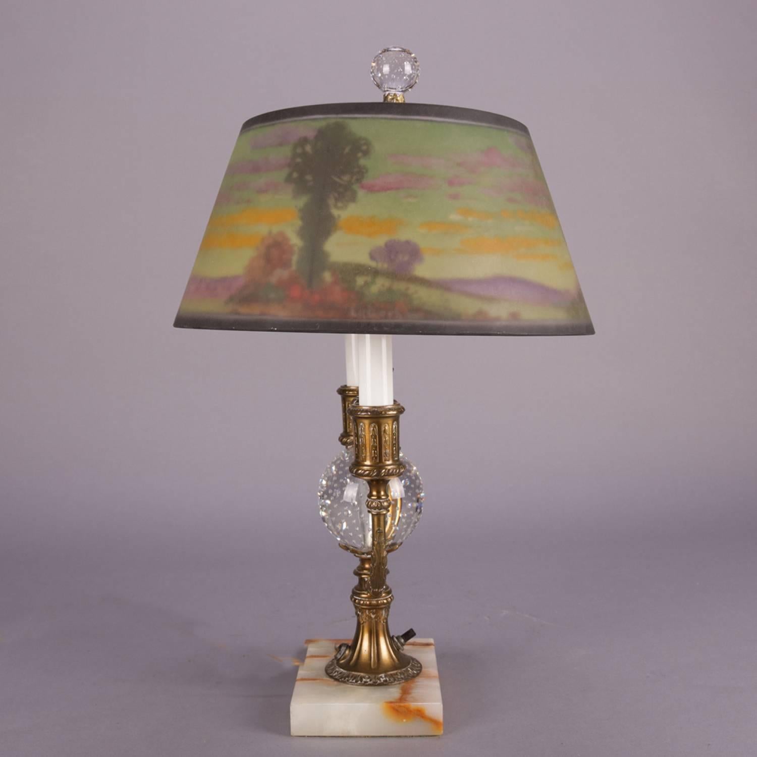 20th Century Pairpoint Reverse Painted Directorie Table Lamp, Artist Signed L.H. Gorham