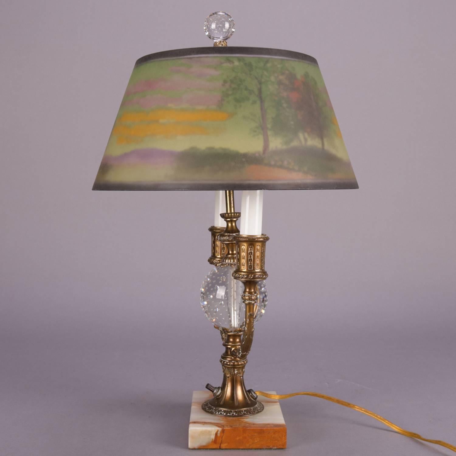 Pairpoint Reverse Painted Directorie Table Lamp, Artist Signed L.H. Gorham 1