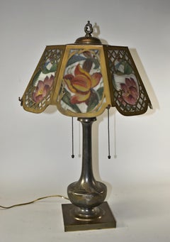 Pairpoint Reverse Painted Floral Table Lamp USA Signed