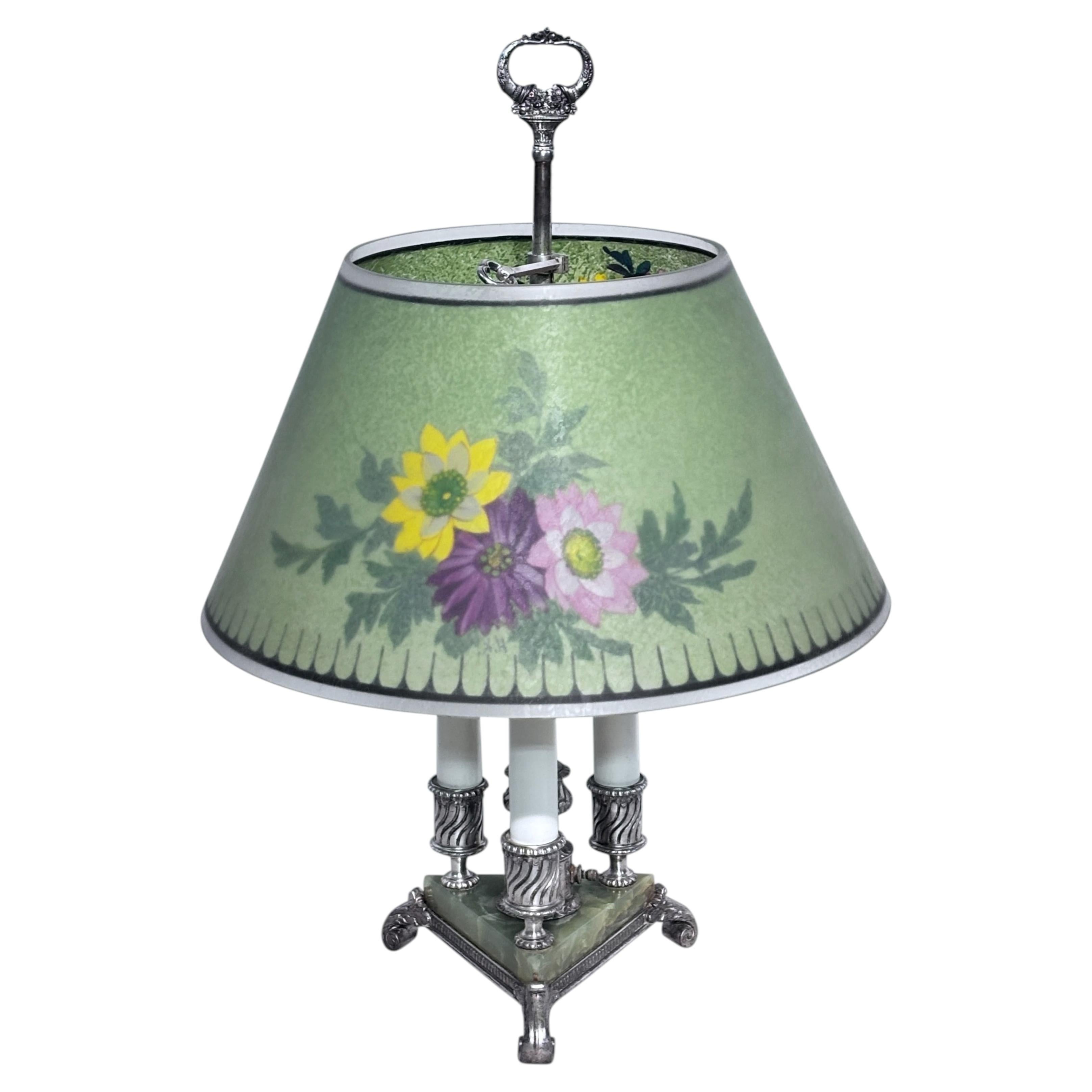 Pairpoint Reverse Painted Glass and Silver Plate Table Lamp, Early 20th Century For Sale
