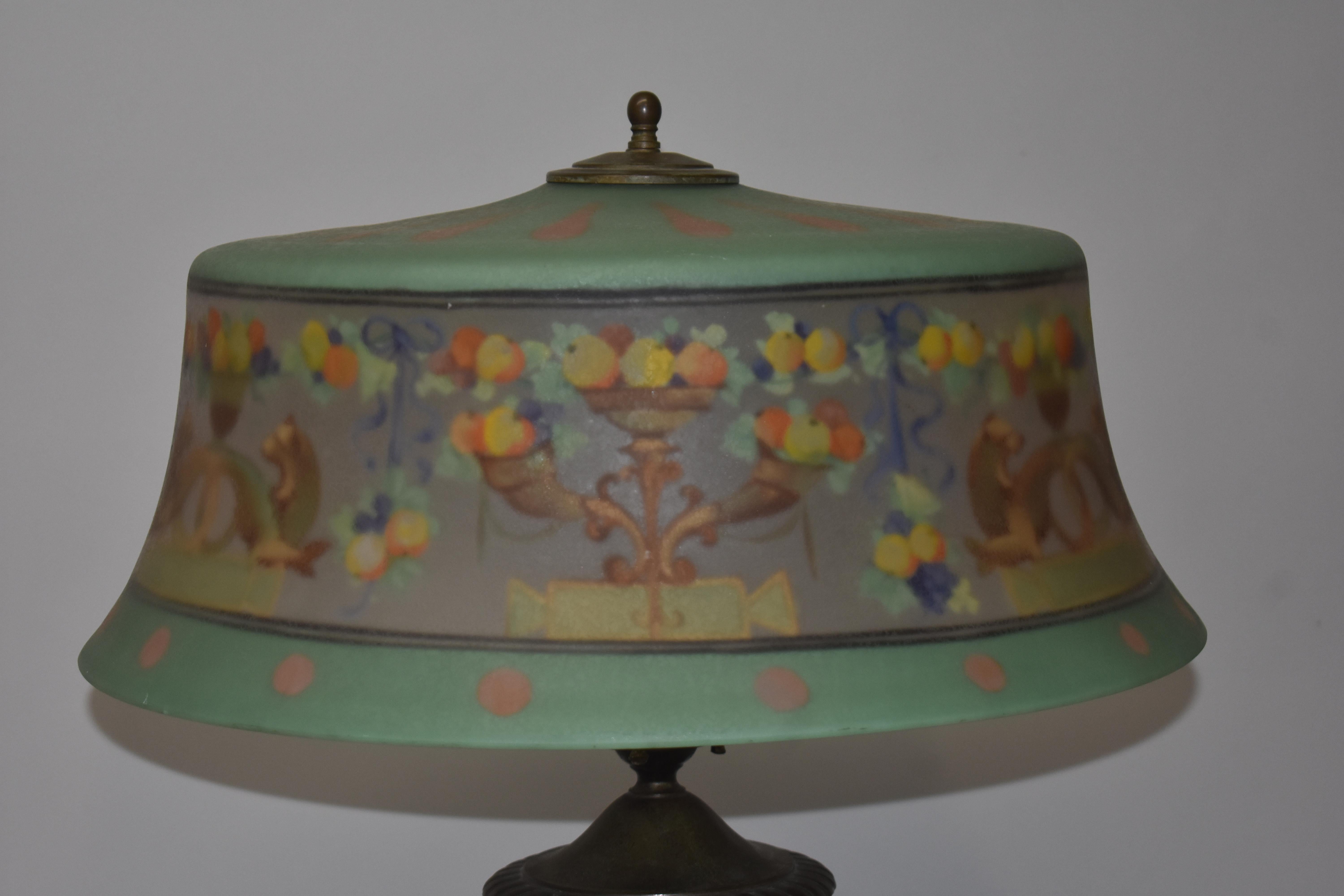 Art Nouveau Pairpoint Reverse Painted Table Lamp Exeter Shade #X27 Base 3042 Dragon & Fruit