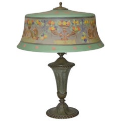 Antique Pairpoint Reverse Painted Table Lamp Exeter Shade #X27 Base 3042 Dragon & Fruit