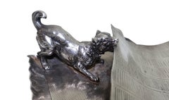 Pairpoint Silver Plate Calling Card Tray Dog with Newspaper, Late 19th Century