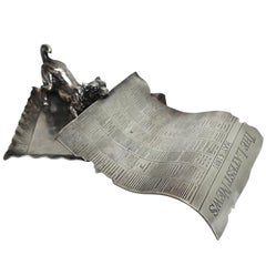 Antique Pairpoint Silver Plate Calling Card Tray Dog with Newspaper, Late 19th Century