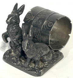 Pairpoint Silverplated Figural Napkin Ring 'Double Rabbits'