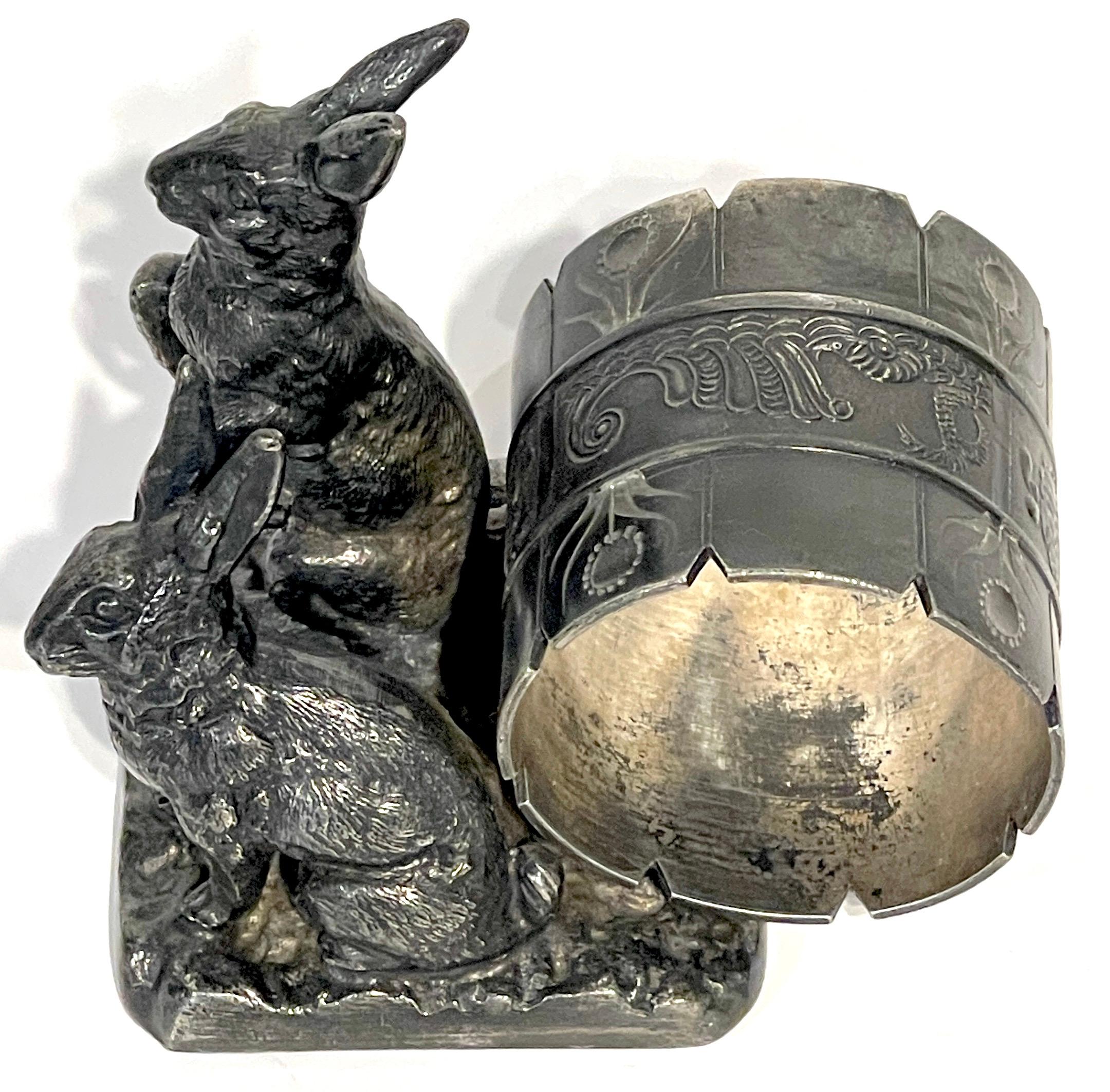 High Victorian Pairpoint Silverplated Figural Napkin Ring 'Double Rabbits'  For Sale