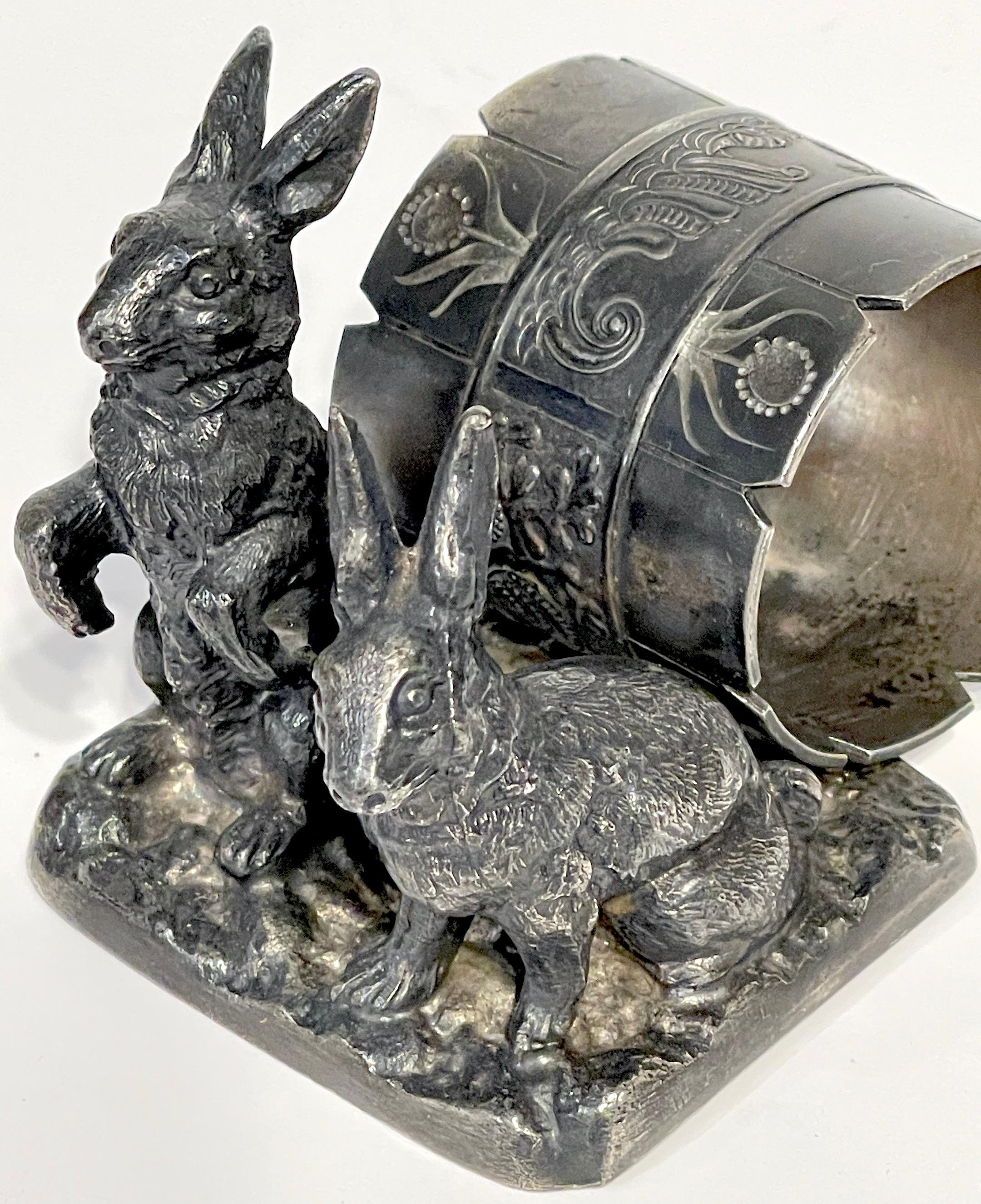 American Pairpoint Silverplated Figural Napkin Ring 'Double Rabbits'  For Sale