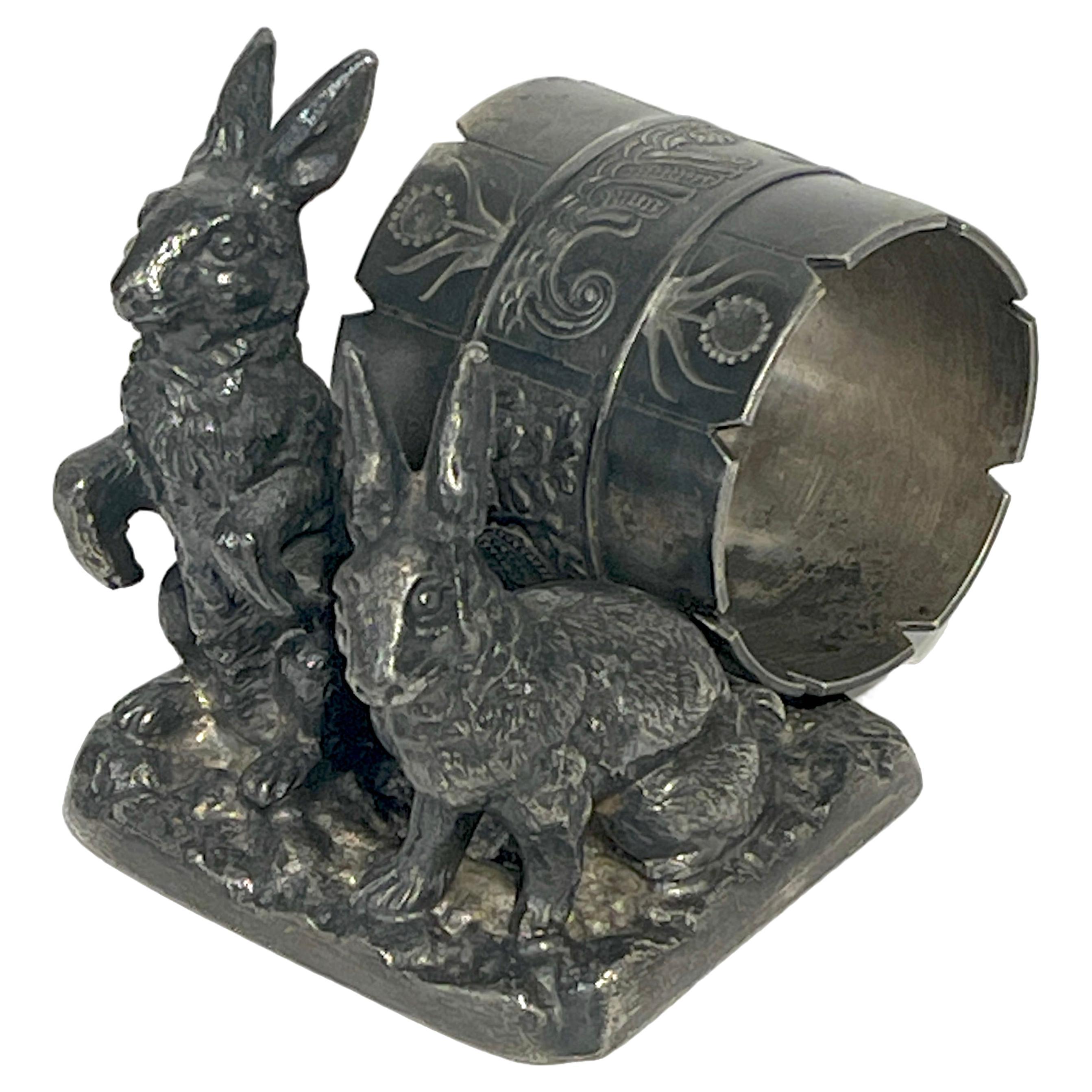 Pairpoint Silverplated Figural Napkin Ring 'Double Rabbits'  For Sale