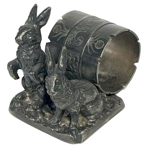 Pairpoint Silverplated Figural Napkin Ring 'Double Rabbits' at 1stDibs