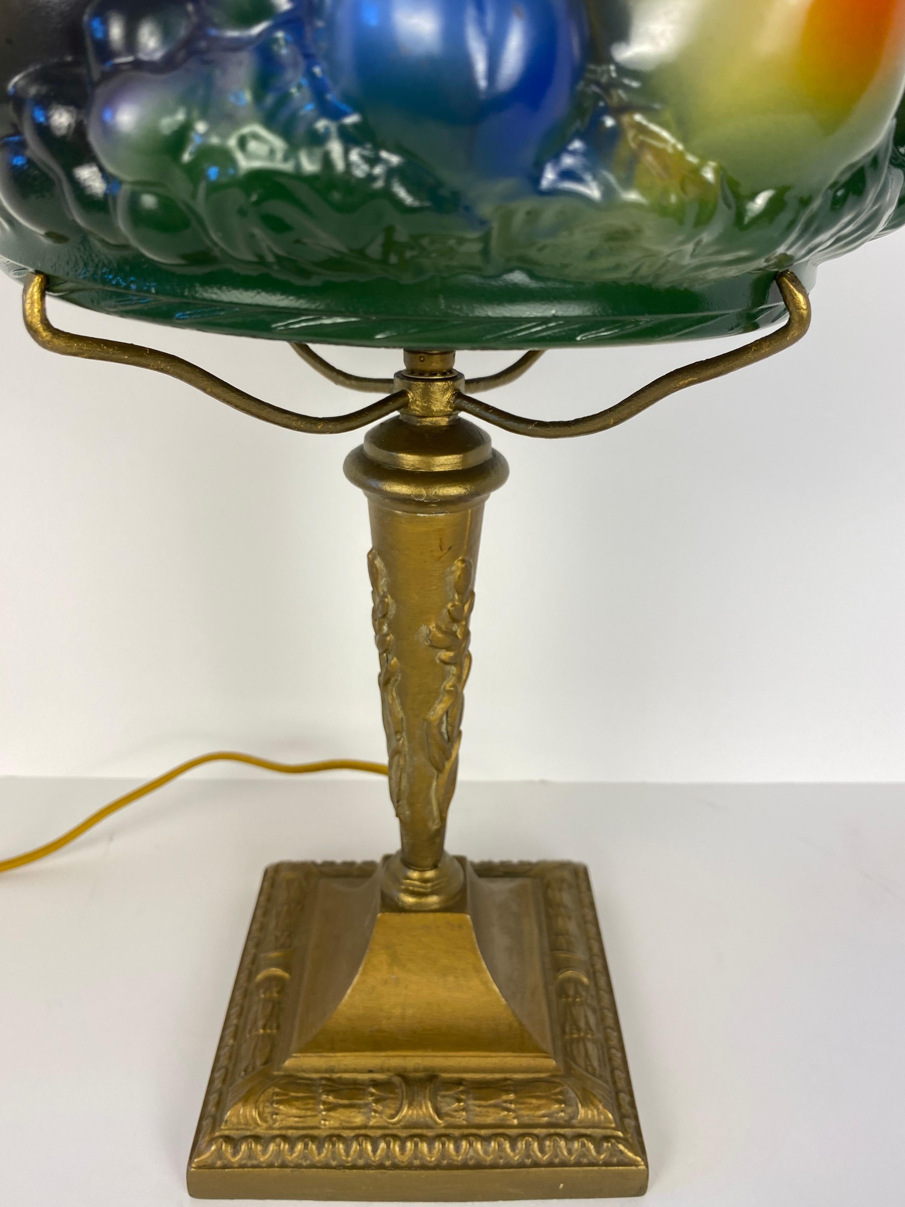 Pairpoint Style Table Lamp, Czech Art Deco Fruit Basket Lamp For Sale 5