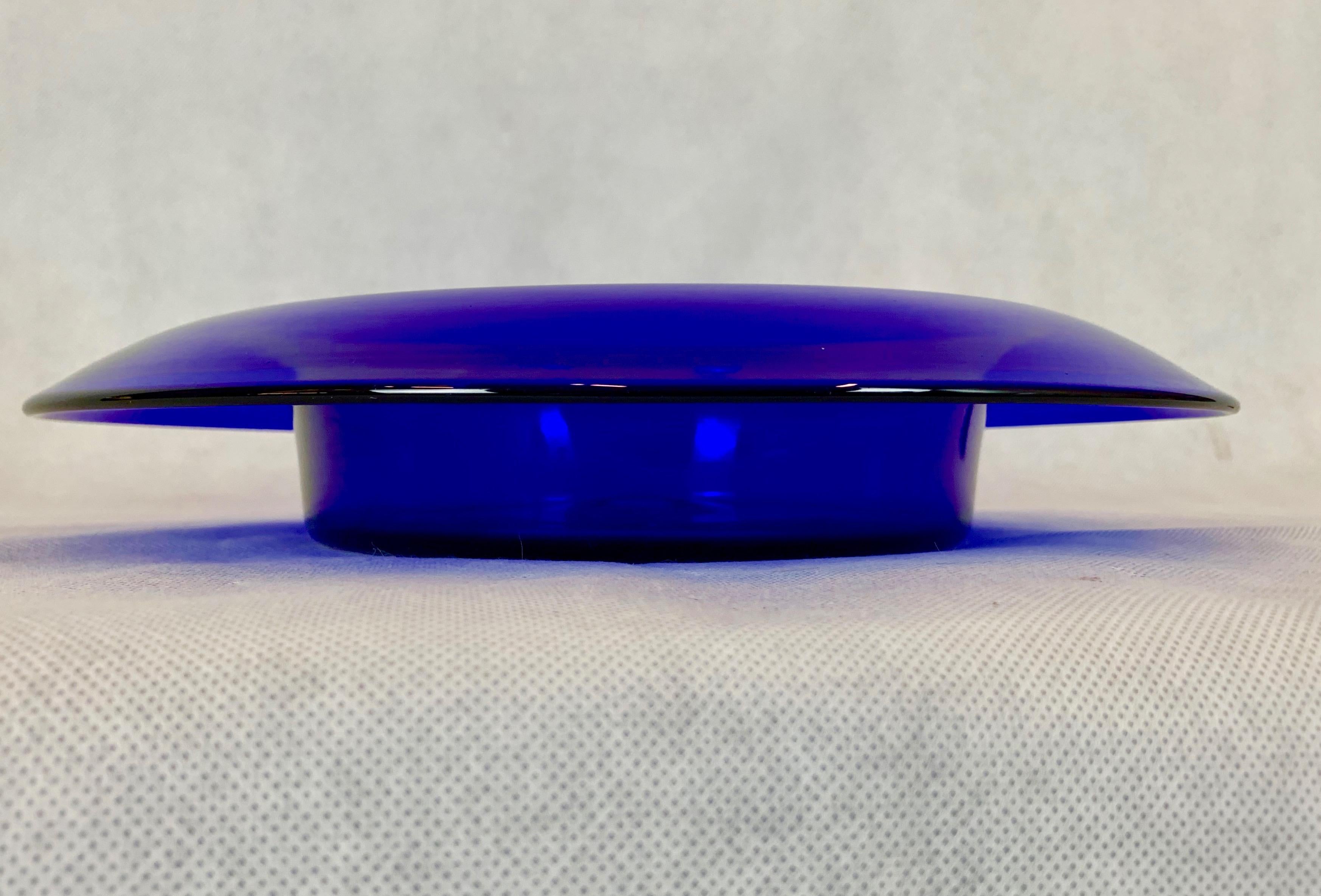 American Classical Pairpoint Type Hand Blown Cobalt Blue Bowlwith Everted Rim