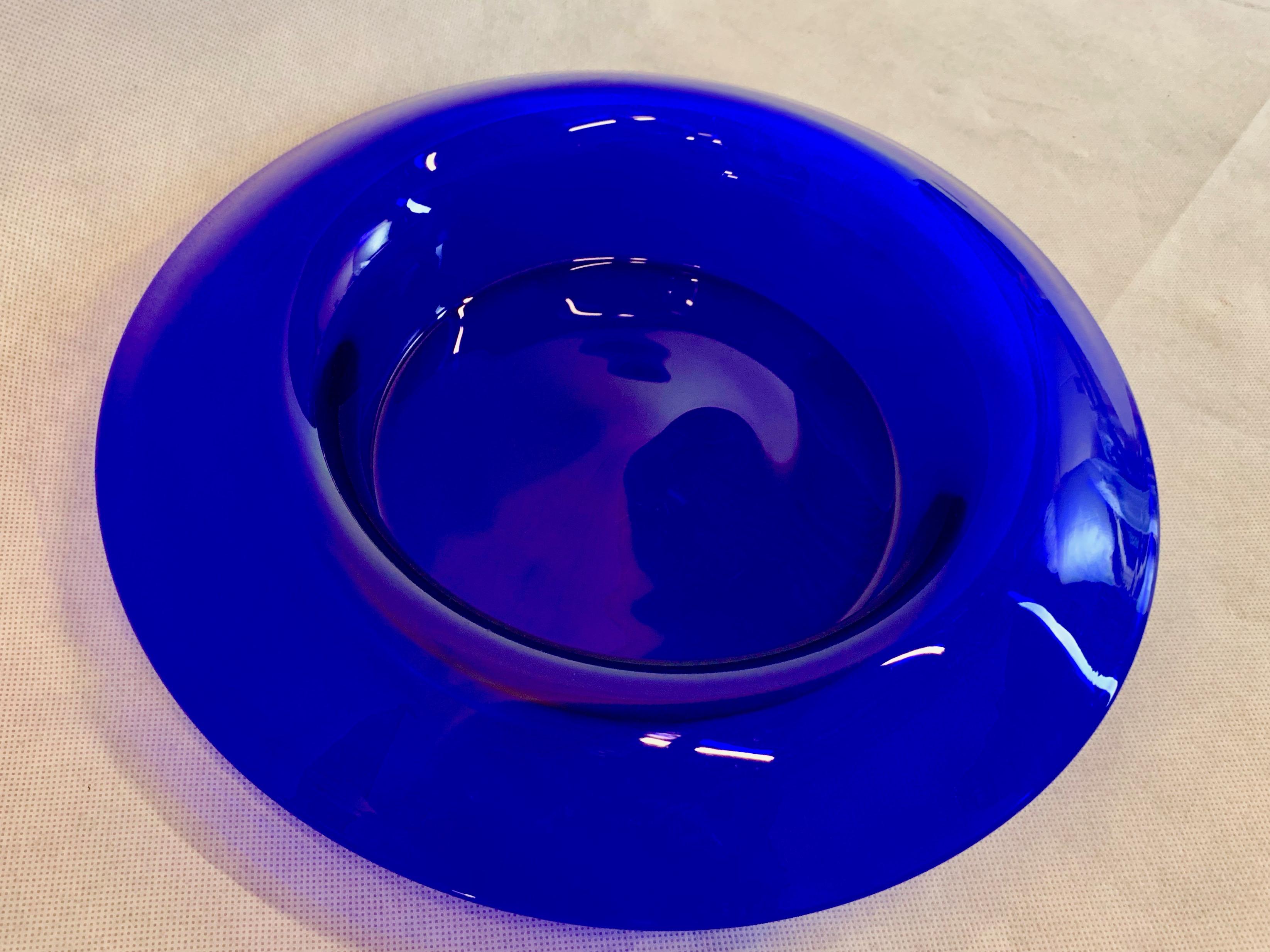 Hand-Crafted Pairpoint Type Hand Blown Cobalt Blue Bowlwith Everted Rim