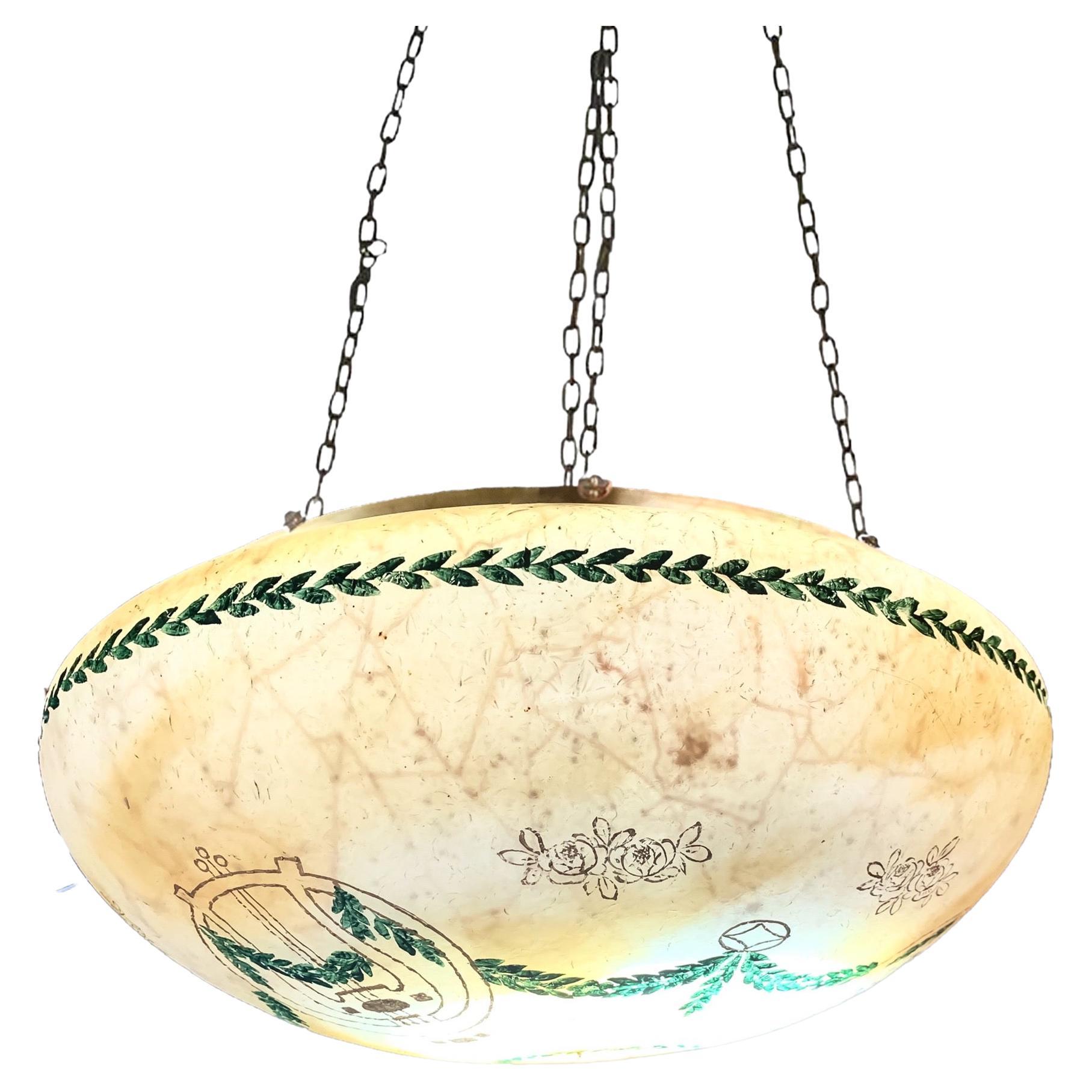 Pairpoint Vienna Hand-Painted Neo-Classical Garlands, Lute Chandelier, 1920s