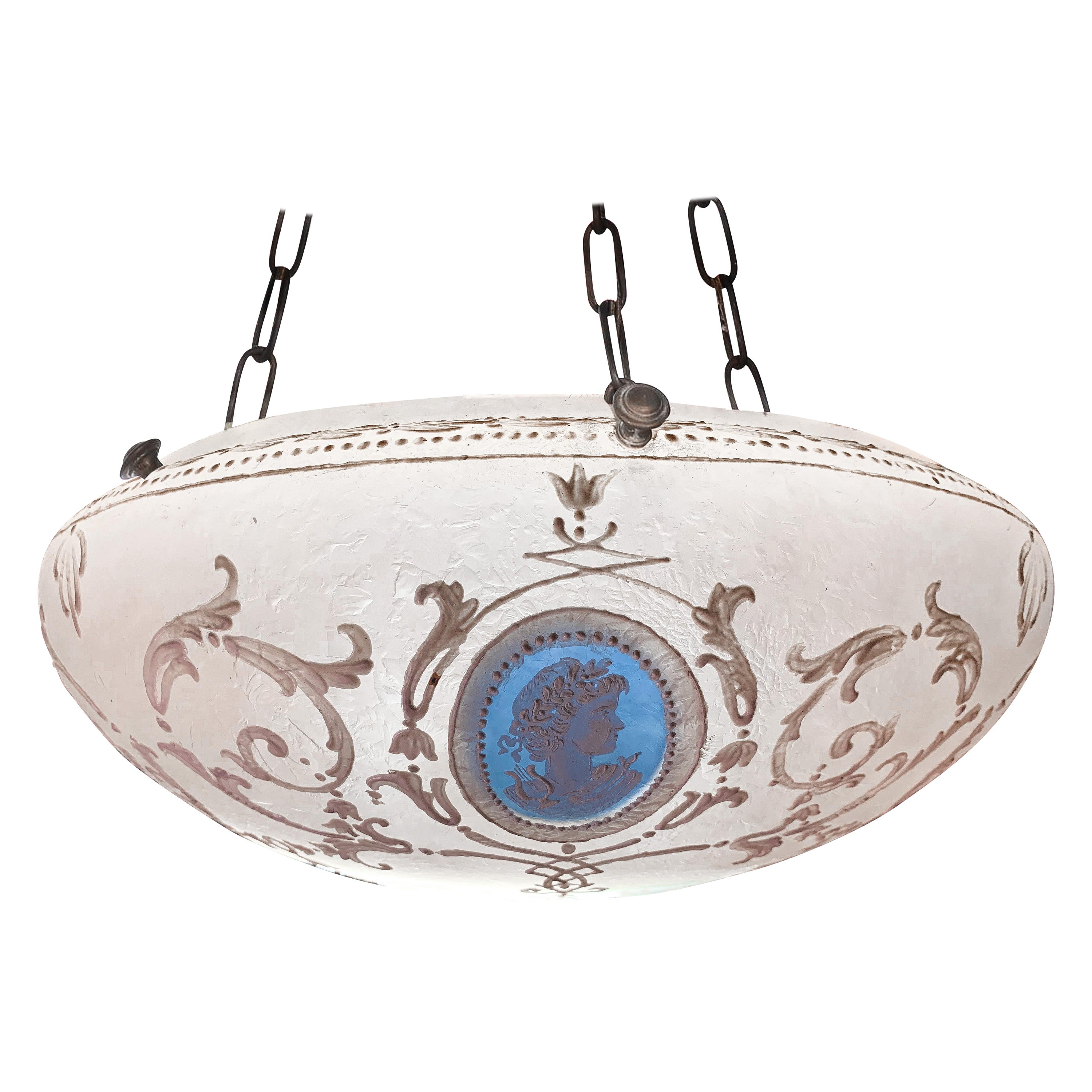 Lampadario Pairpoint Vienna dipinto a mano in stile neoclassico Wedgewood Blue, anni '20
