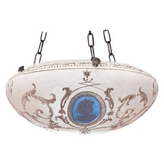 Lampadario Pairpoint Vienna dipinto a mano in stile neoclassico Wedgewood Blue, anni '20
