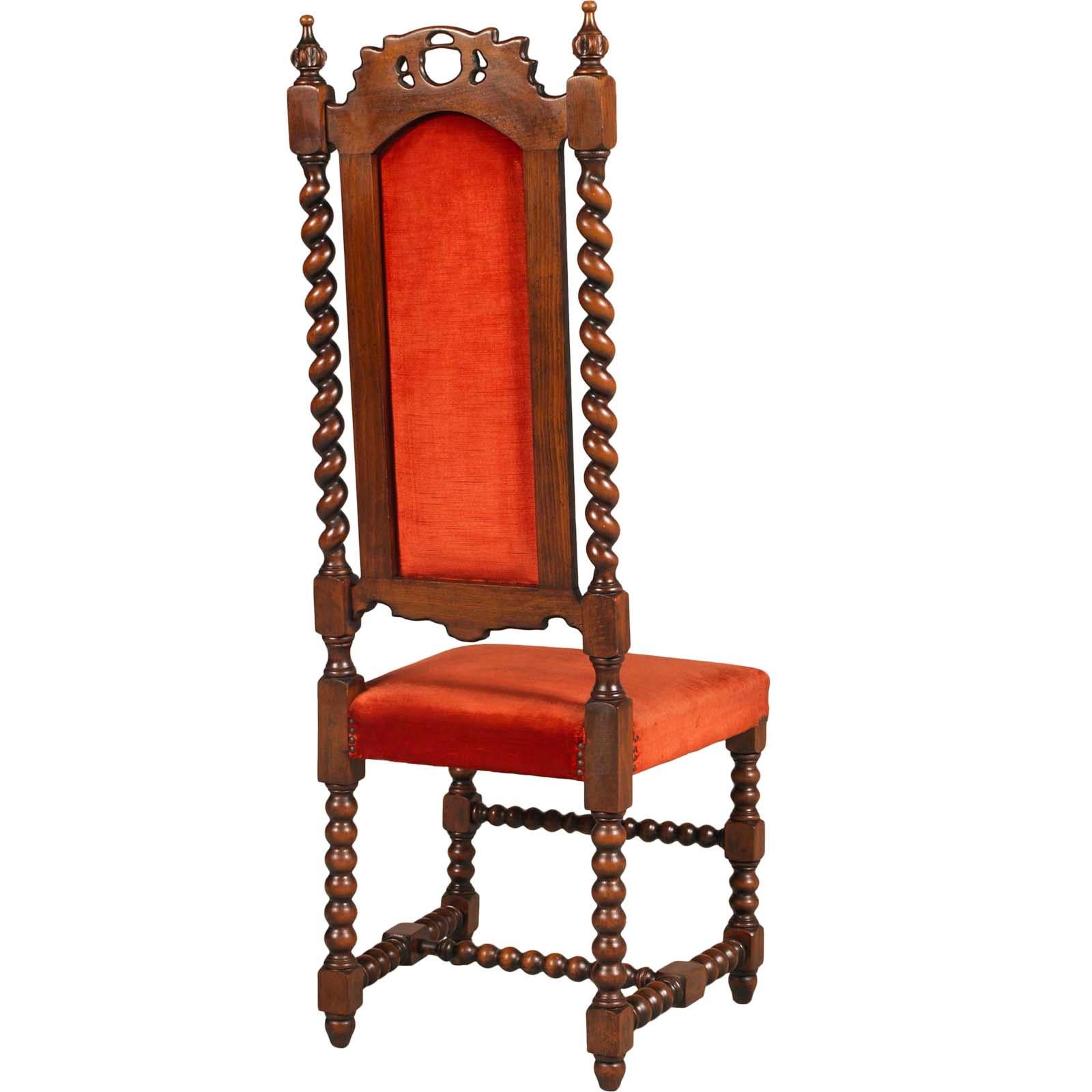 Baroque Revival Pairs 19th Century Venetian Hall Chairs by Atelier Cadorin, Walnut , Hand Carved For Sale