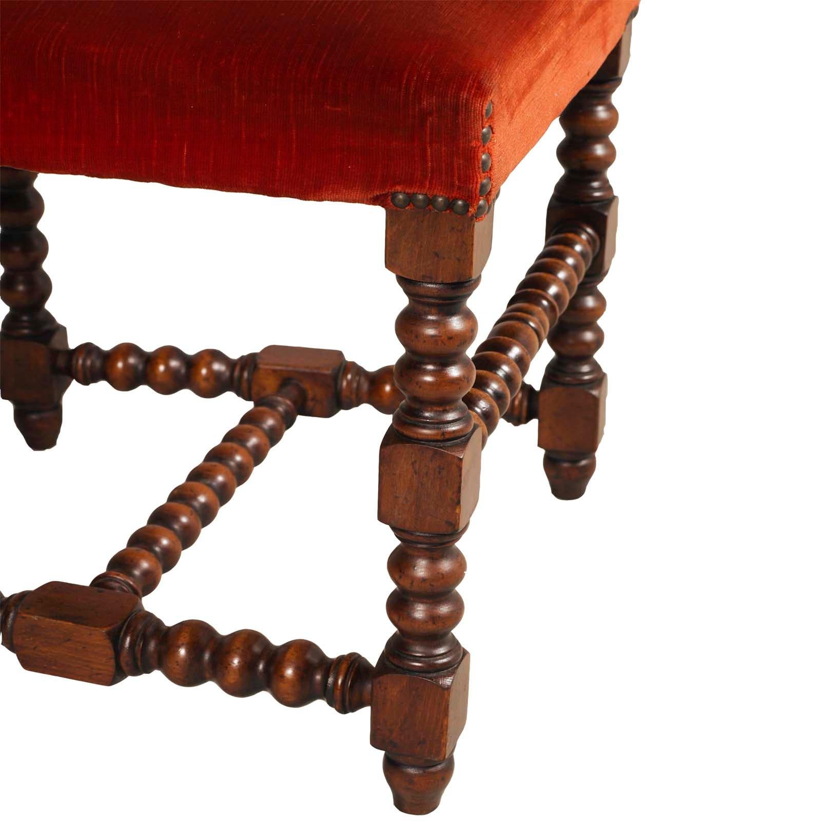 Hand-Carved Pairs 19th Century Venetian Hall Chairs by Atelier Cadorin, Walnut , Hand Carved For Sale